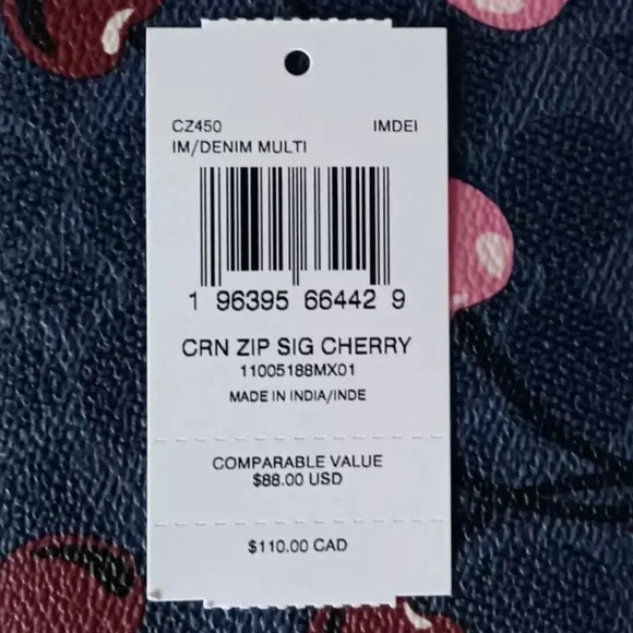 Coach Corner Zip Wristlet In Signature Canvas With Cherry Print NWT - Picture 6 of 8